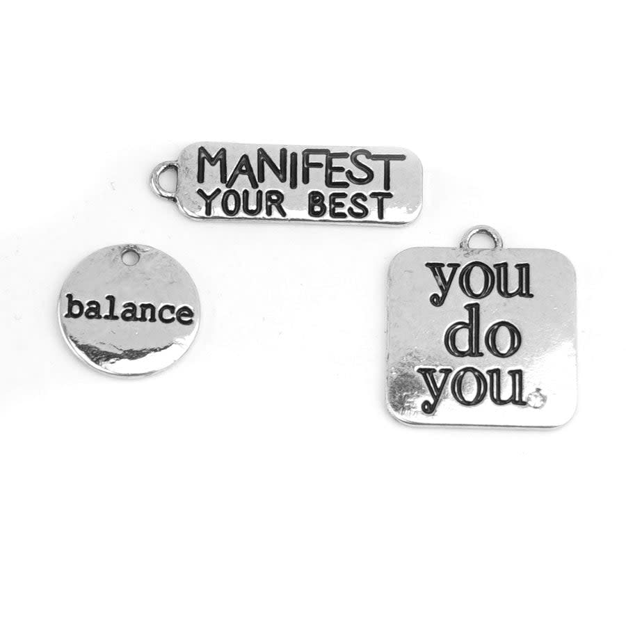 PowHERful 3 Piece Charm Set in Silver - "Manifest Your Best" "You Do You" "Balance" - GB Exclusive