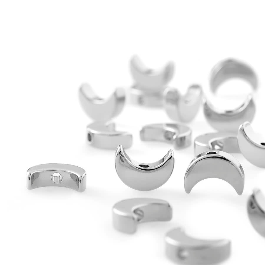 10x6mm Rhodium Plated Crescent Center Drilled Bead (20 Pieces)