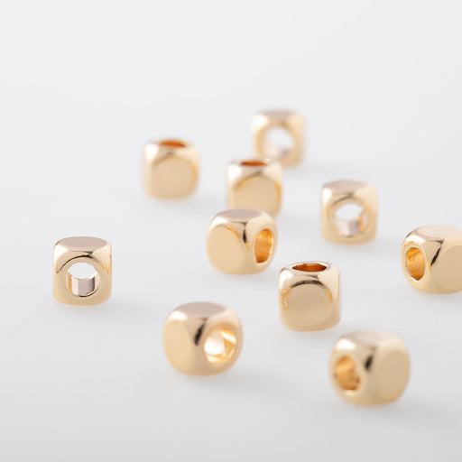 4mm Gold Plated Shiny Metal Rounded Cube Bead (10 Pieces)