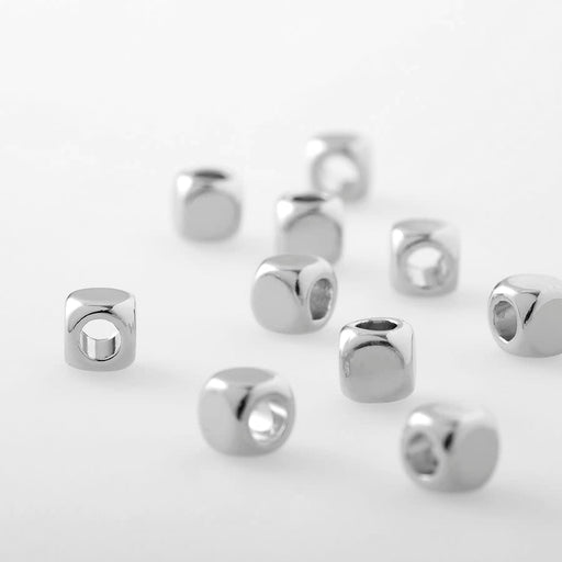 4mm Rhodium Plated Shiny Metal Rounded Cube Bead (10 Pieces)