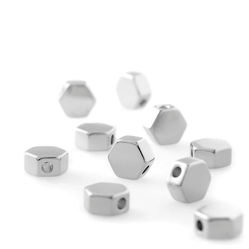 6mm Rhodium Plated Honeycomb Shiny Metal Bead - 10 Pack