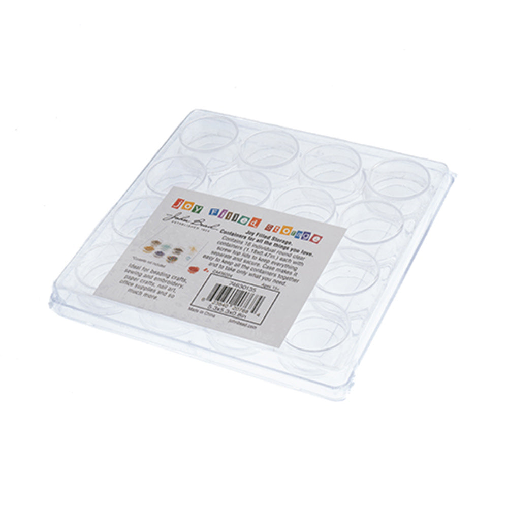 Storage Container, Clear Plastic Box with 16 Round Containers 30x12mm (1 Set)