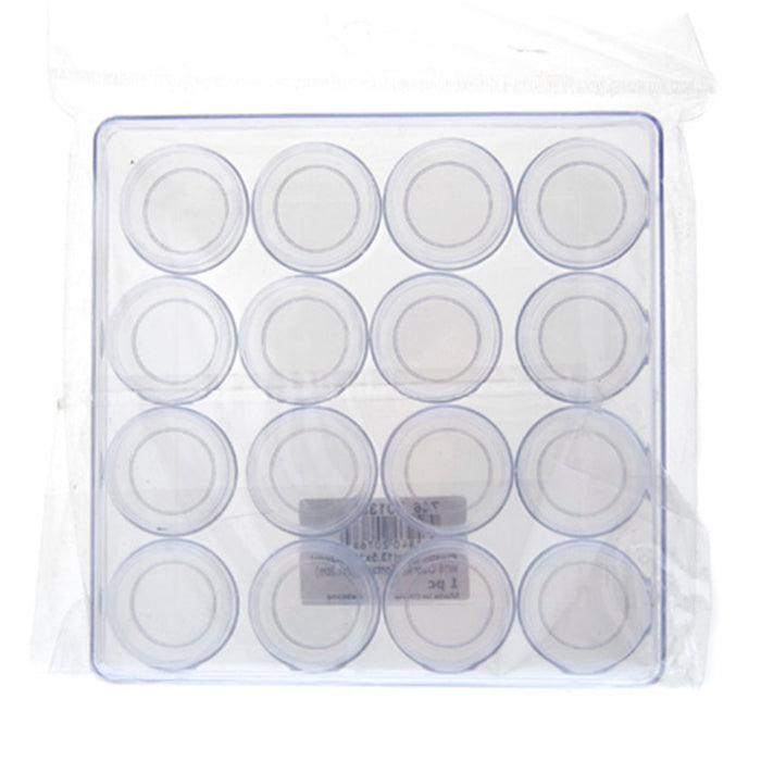 Storage Container, Clear Plastic Box with 16 Round Containers 30x12mm (1 Set)