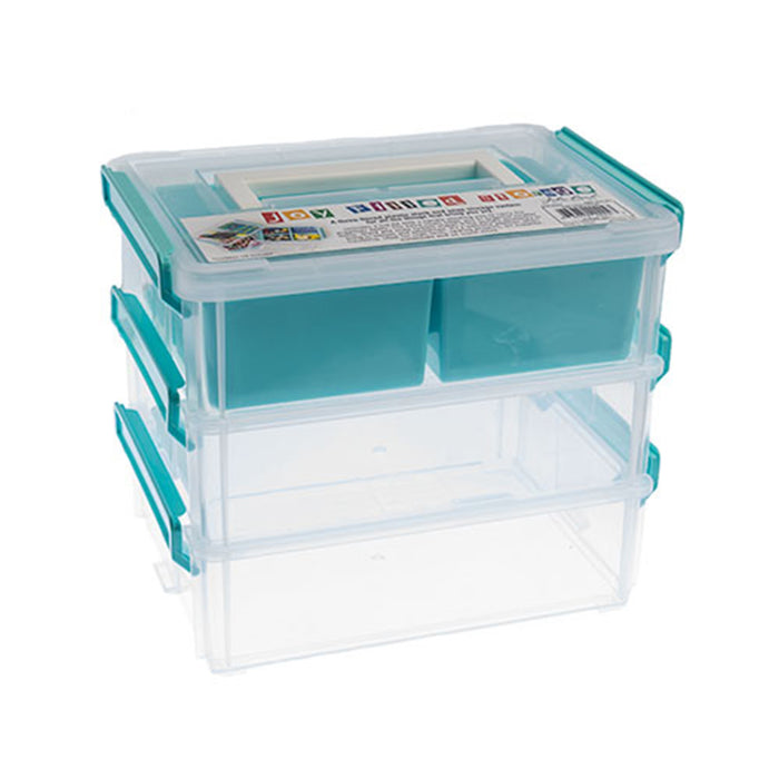 Storage Container, 3 Piece Stackable Rectangles with Compartments 8x6 Inches (1 Set)