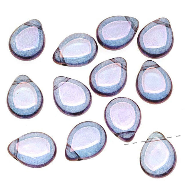 Czech Glass Beads Flat Pear Teardrops  - 16x12mm 'Transparent Amethyst Luster' (25 pcs)