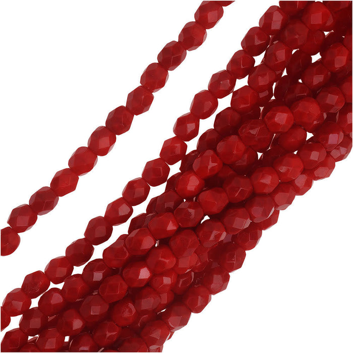 Czech Fire Polished Glass Beads 4mm Round - Opaque Cherry Red (50 pcs)