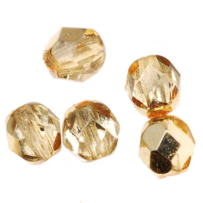 Czech Fire Polished Glass Beads 6mm Round 'Crystal Gold Half-Coat' (25 pcs)