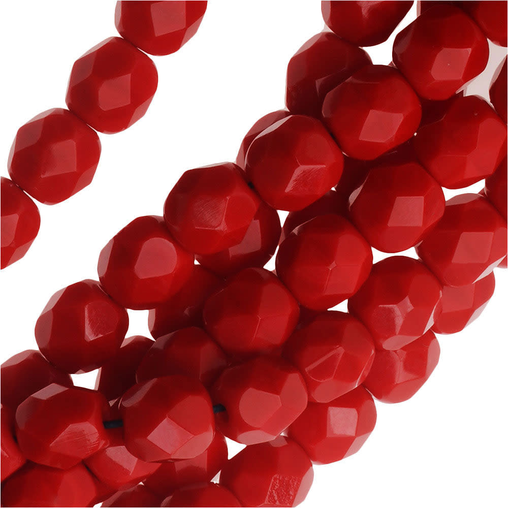 Czech Fire Polished Glass Beads 6mm Round Red Coral (25 pcs) — Beadaholique