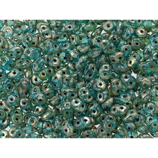 Matubo SuperDuo 2 x 5mm Aquamarine Silver Picasso 2-Hole Seed Bead 2.5-Inch Tube