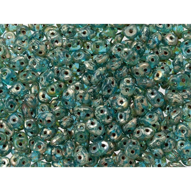 Matubo SuperDuo 2 x 5mm Aquamarine Silver Picasso 2-Hole Seed Bead 2.5-Inch Tube