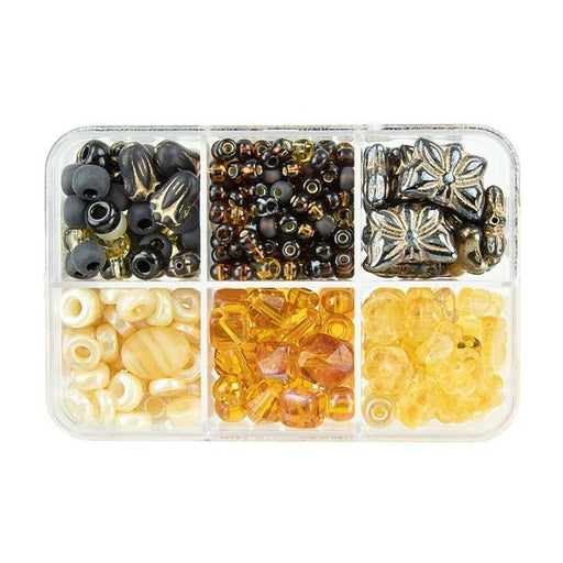 Czech Glass Bead Mix Recipe Box, Assorted Shapes and Sizes, Butter Tart (1 Box)