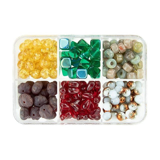 Czech Glass Bead Mix Recipe Box, Assorted Shapes and Sizes, Fruit Cake (1 Box)