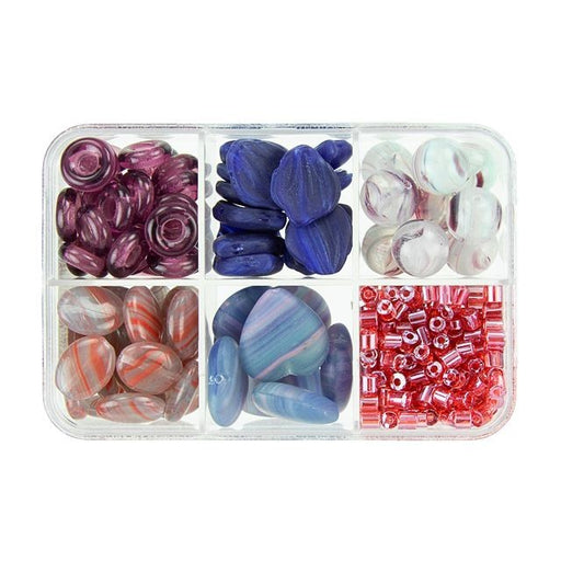 Czech Glass Bead Mix Recipe Box, Assorted Shapes and Sizes, Plum Cake (1 Box)