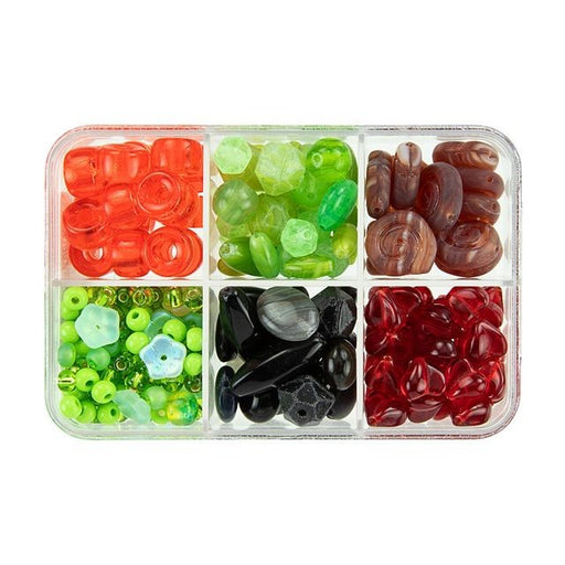 Czech Glass Bead Mix Recipe Box, Assorted Shapes and Sizes, Candy Apple (1 Box)