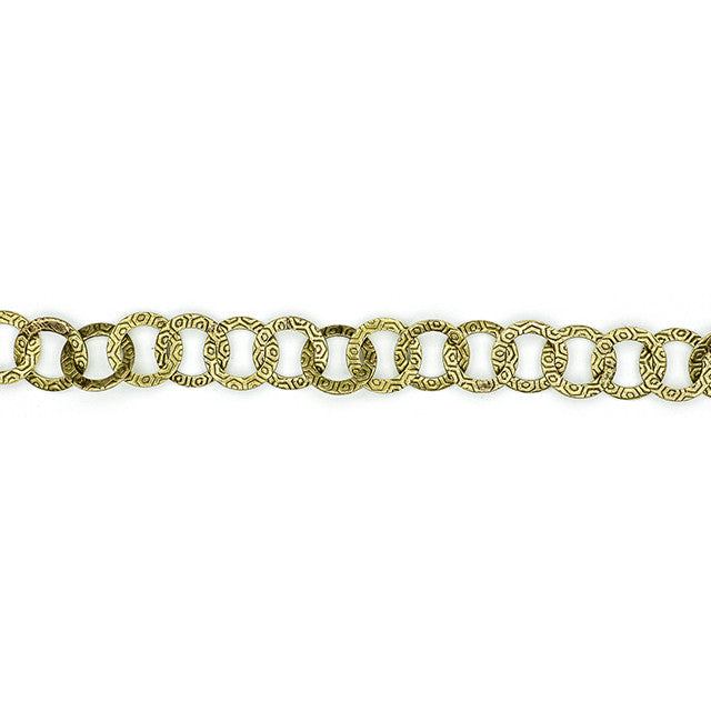 Antiqued Brass Cable Chain with 9mm Round Textured Links, by the Foot