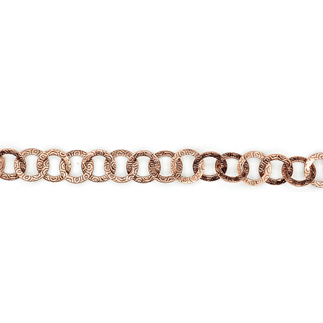 Antiqued Copper Cable Chain with 9mm Round Textured Links, by the Foot