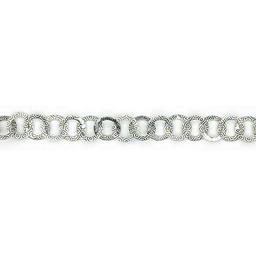 Antiqued Silver Cable Chain with 9mm Round Textured Links, by the Foot