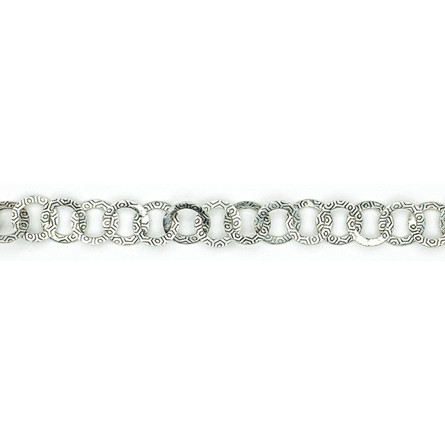 Antiqued Silver Cable Chain with 9mm Round Textured Links, by the Foot
