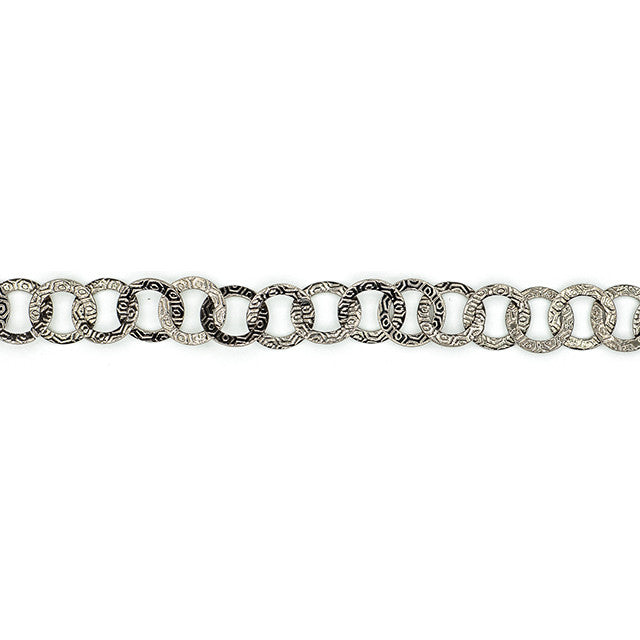 Gunmetal Cable Chain with 9mm Round Textured Links, by the Foot