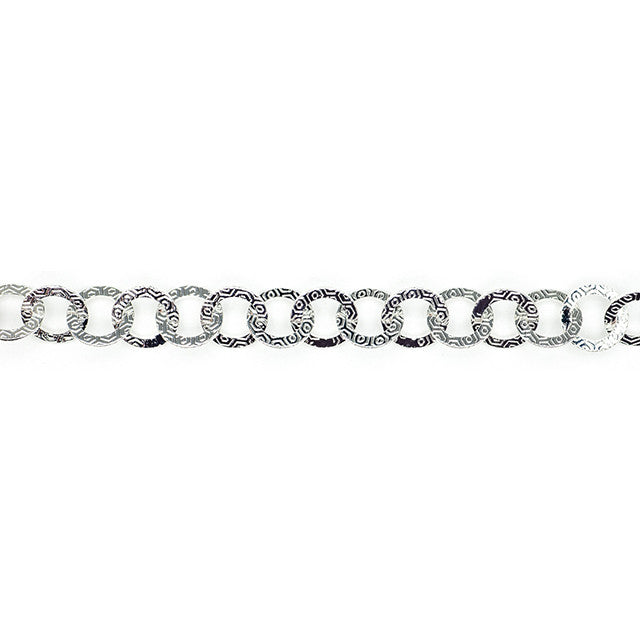 Silver Cable Chain with 9mm Round Textured Links, by the Foot