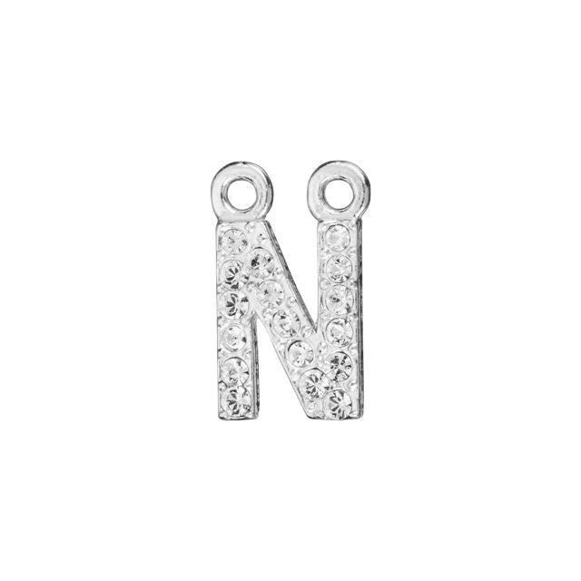 Alphabet Pendant, Letter 'N' with 2 Rings 7mm, Sterling Silver (1 Piece)