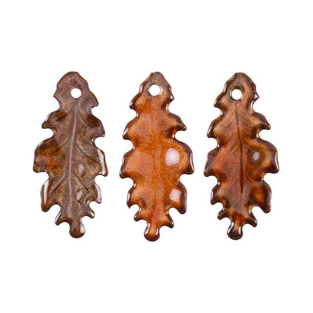 Charm, Small Oak Leaf 25x10.5mm, Enameled Brass Autumn Orange, by Gardanne Beads (1 Piece)