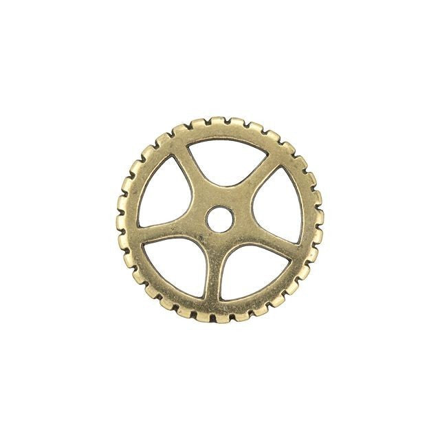 Metal Charm, Cogwheel Gear 16mm, Antiqued Brass Plated (1 Piece)