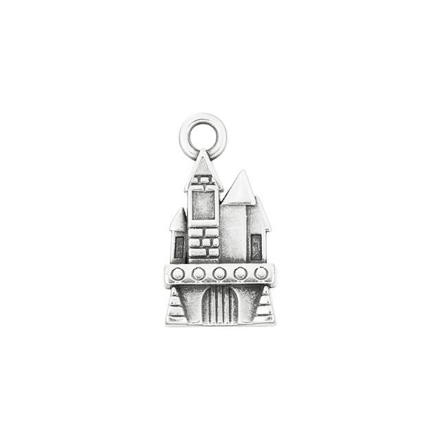 Charm, Fairytale Castle 21x11mm, Antiqued Silver Plated (1 Piece)