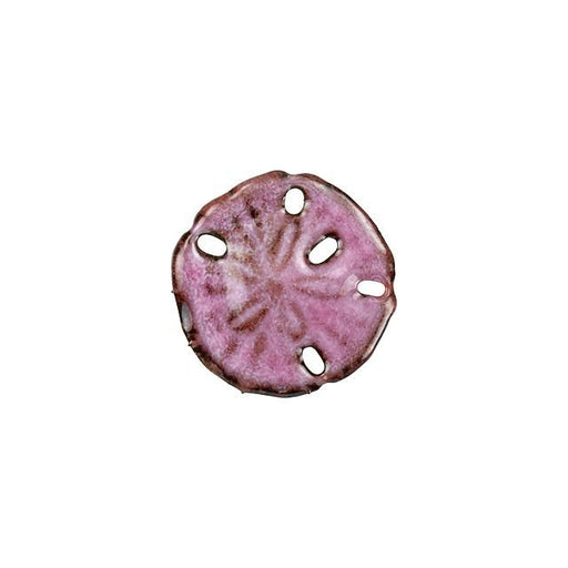 Pendant, Small Sand Dollar Shell 16mm, Enameled Brass Raspberry Pink, by Gardanne Beads (1 Piece)