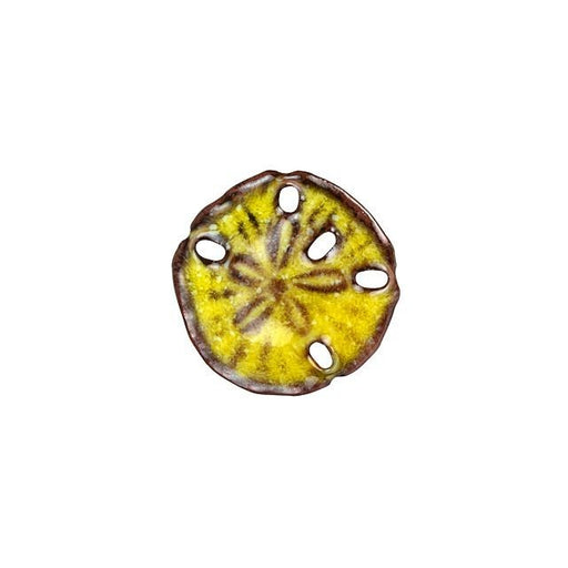 Pendant, Small Sand Dollar Shell 16mm, Enameled Brass Yellow, by Gardanne Beads (1 Piece)