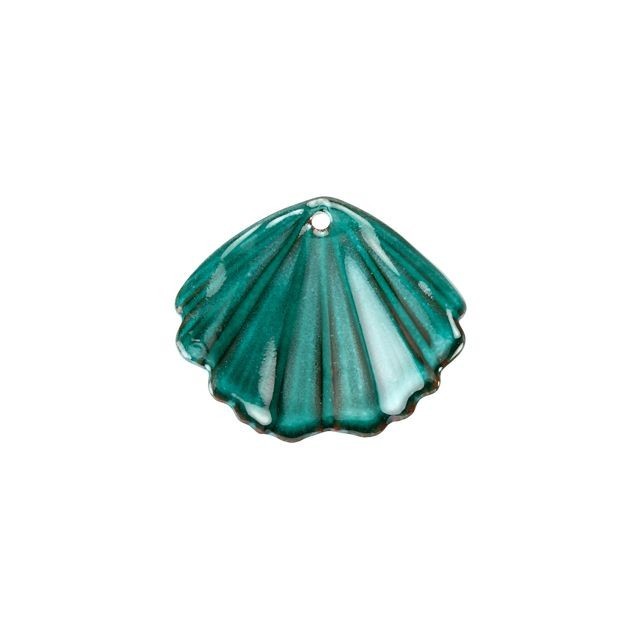 Pendant, Ginkgo Leaf 25.5x22.5mm, Enameled Brass Teal Blue, by Gardanne Beads (1 Piece)
