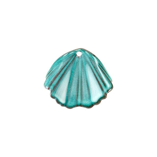 Pendant, Ginkgo Leaf 25.5x22.5mm, Enameled Brass Sea Green, by Gardanne Beads (1 Piece)