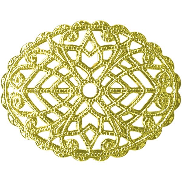 23x29mm Raw Brass Filigree, Domed Oval (12 Pieces)