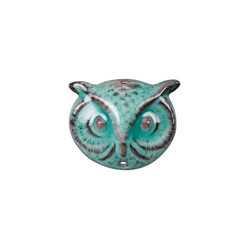 Link, Owl Head 20x25mm, Enameled Brass Peppermint Green, by Gardanne Beads (1 Piece)