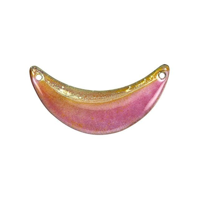 Pendant Link, Crescent 36x18mm, Enameled Brass Raspberry Pink and Silver, by Gardanne Beads (1 Piece)