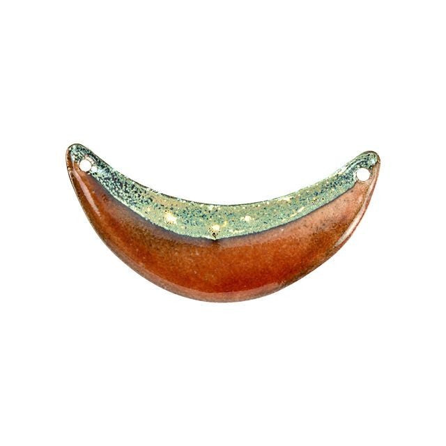 Pendant Link, Crescent 36x18mm, Enameled Brass Autumn Orange and Silver, by Gardanne Beads (1 Piece)
