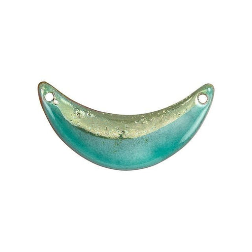 Pendant Link, Crescent 36x18mm, Enameled Brass Peppermint Green and Silver, by Gardanne Beads (1 Piece)