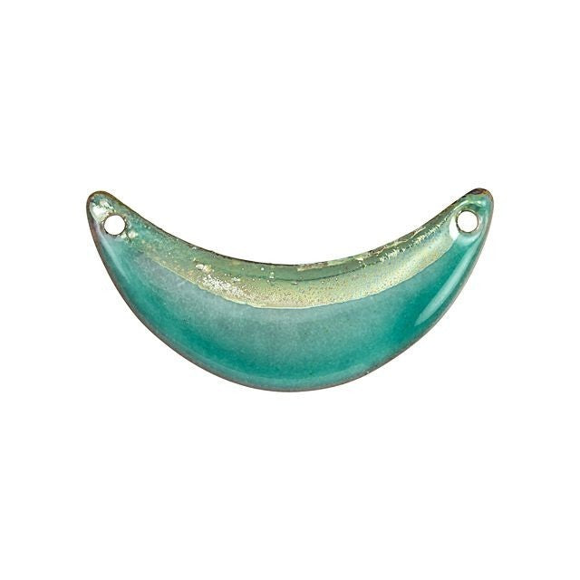 Pendant Link, Crescent 36x18mm, Enameled Brass Peppermint Green and Silver, by Gardanne Beads (1 Piece)