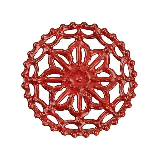 Link, Round Filigree Cogwheel 41mm, Enameled Brass Autumn Red, by Gardanne Beads (1 Piece)