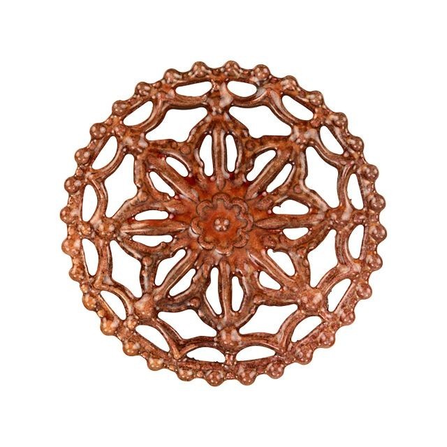 Link, Round Filigree Cogwheel 41mm, Enameled Brass Autumn Orange, by Gardanne Beads (1 Piece)