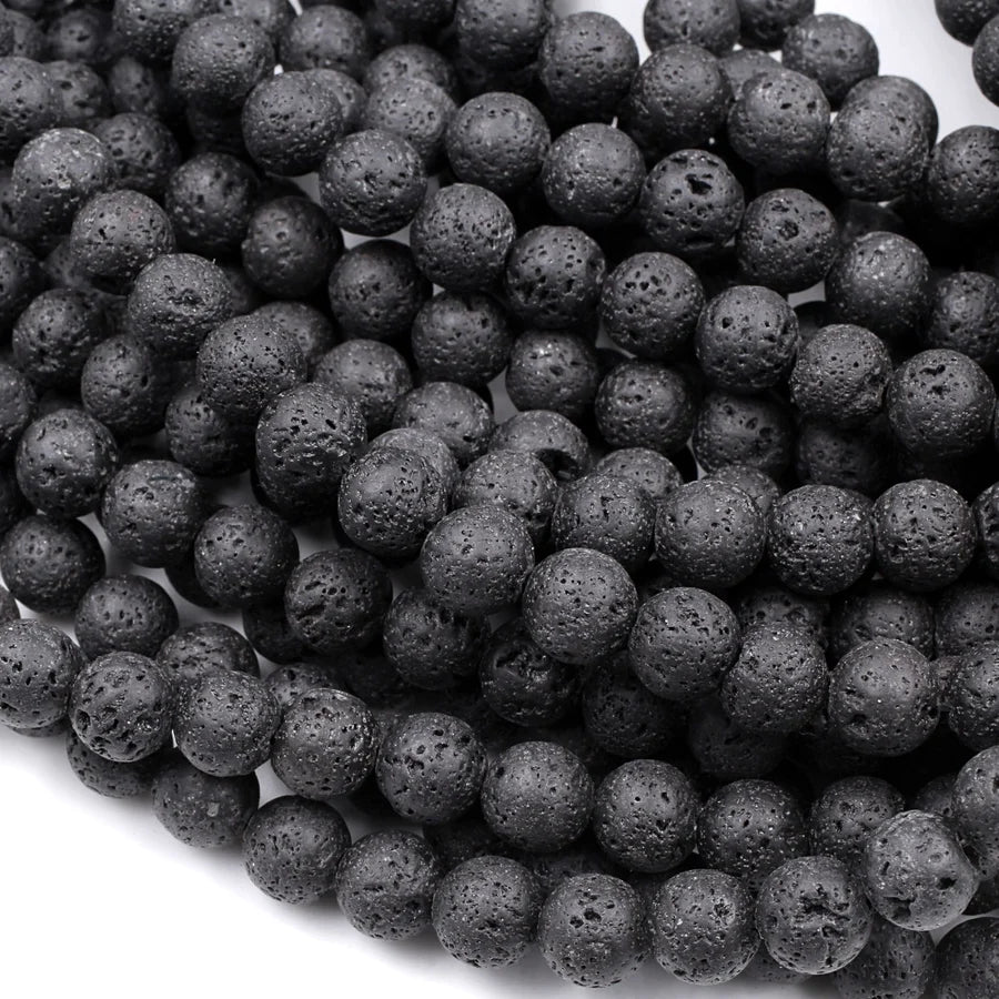 Natural Lava 6mm Smooth Round Bead Strand