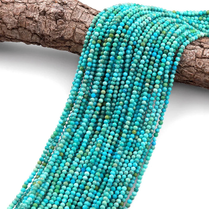 Natural Turquoise 2mm Micro-Faceted Round Bead Strand - AAA Grade