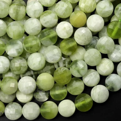 Natural Green Serpentine Jade Faceted Coin Bead Strand 6mm