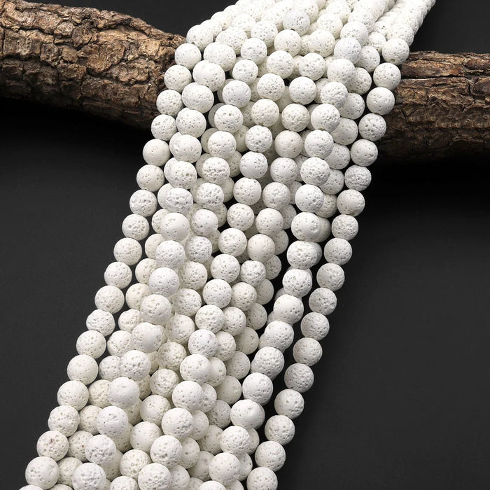 White Lava 4mm Smooth Round Bead Strand