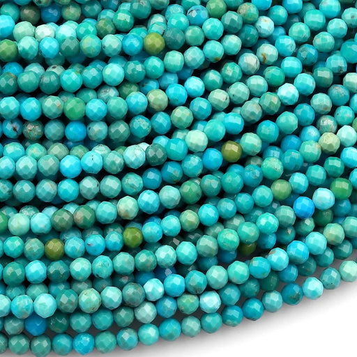 Natural Turquoise 2mm Micro-Faceted Round Bead Strand - AAA Grade