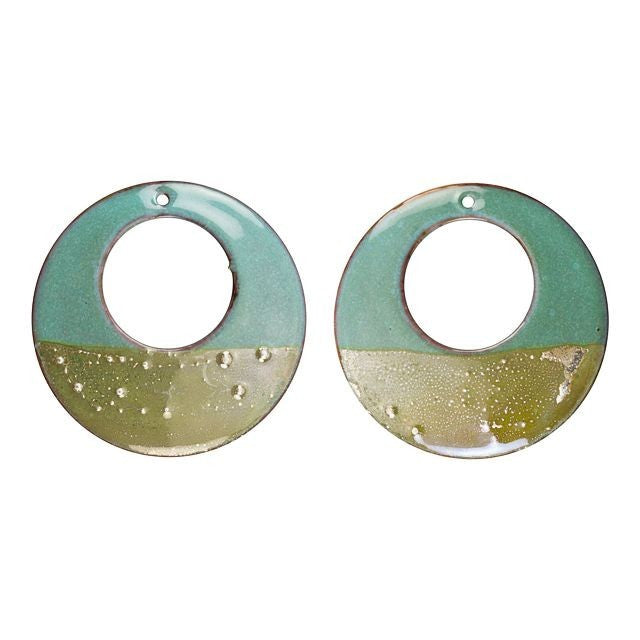 Pendant, Round Ring Hoop 25mm, Enameled Brass Olive Green/Seafoam Green, by Gardanne Beads (1 Piece)