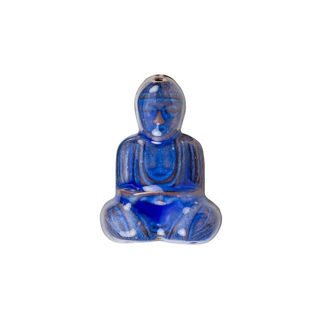 Pendant, Buddha 40x29mm, Enameled Brass Cobalt Blue, by Gardanne Beads (1 Piece)