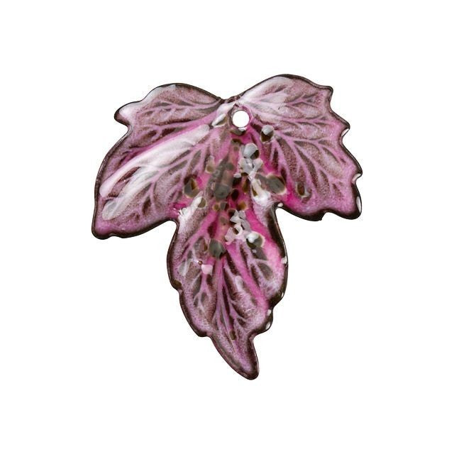 Pendant, Maple Leaf 35.5x32mm, Enameled Brass Raspberry Pink, by Gardanne Beads (1 Piece)