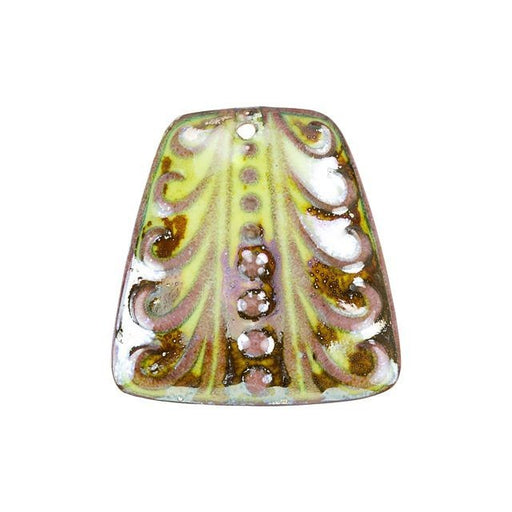 Pendant, Trapezoid 31x29mm, Enameled Brass Lime Green, by Gardanne Beads (1 Piece)