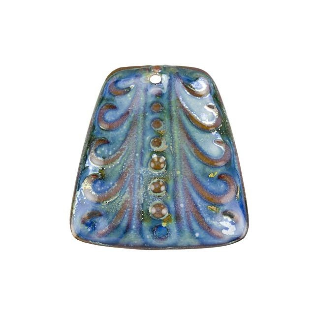 Pendant, Trapezoid 31x29mm, Enameled Brass Heron Blue and Silver, by Gardanne Beads (1 Piece)